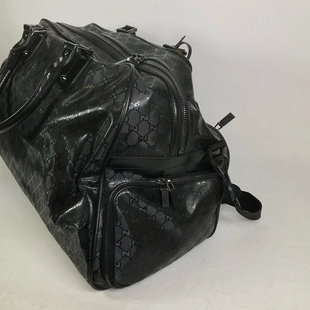 Gucci Imprime GG Logo Black Coated Canvas Large Duffle Bag